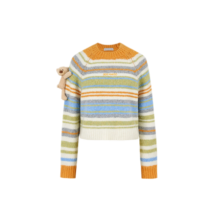 Color-Block Striped Fuzzy Sweater