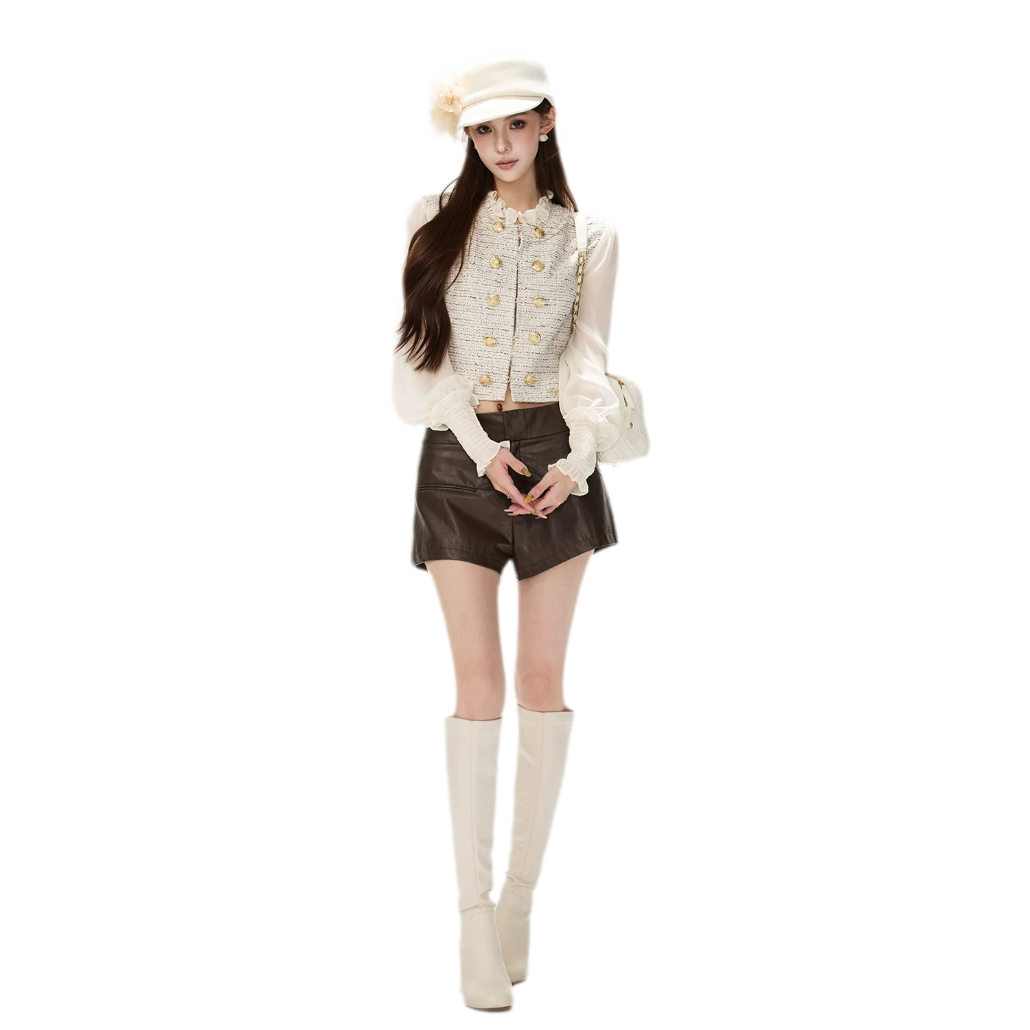 Multicolor Tweed Lantern Sleeve Jacket