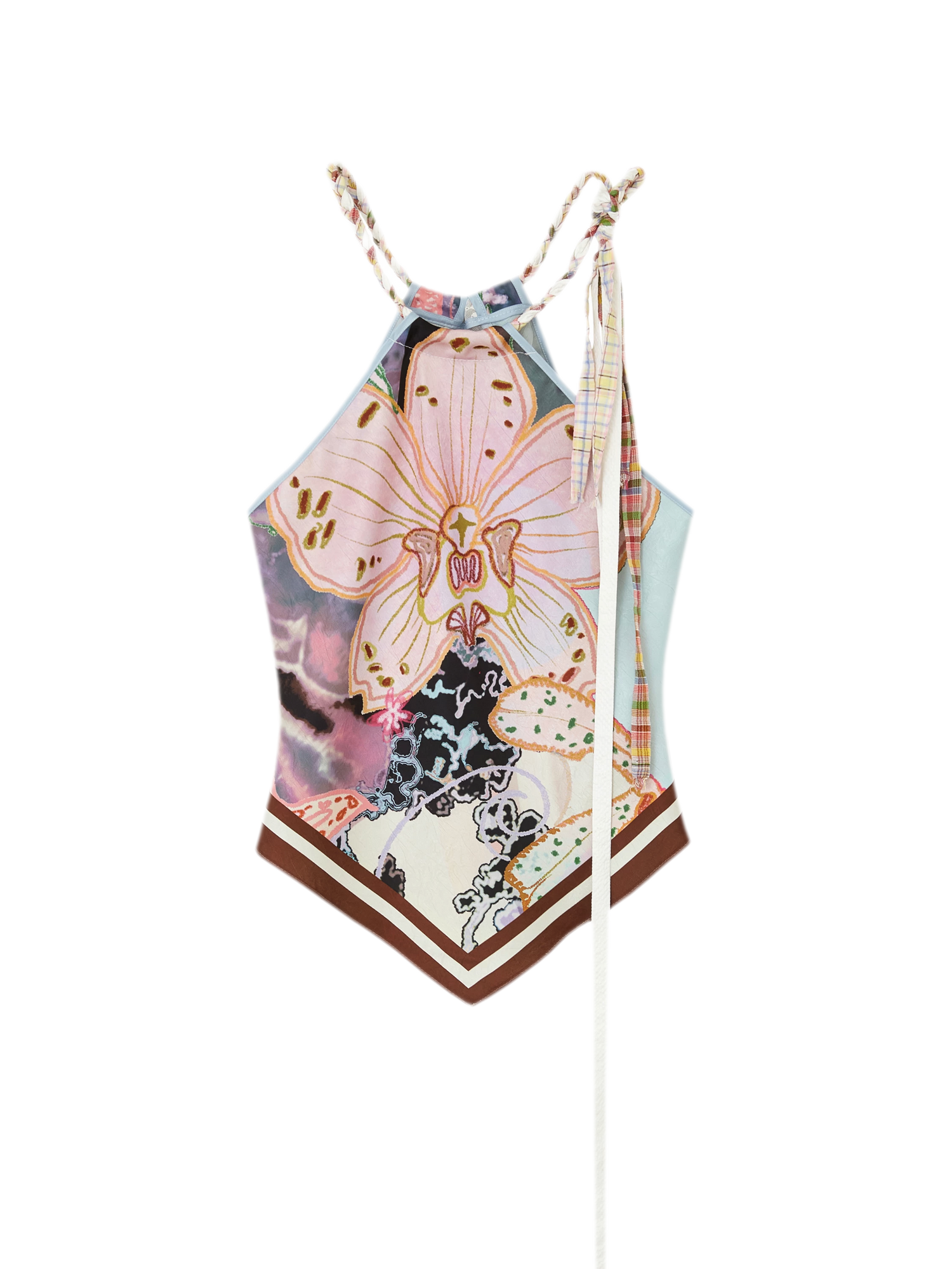 Reversible Satin Halter Top with Colorblock Weave