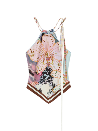 Reversible Satin Halter Top with Colorblock Weave
