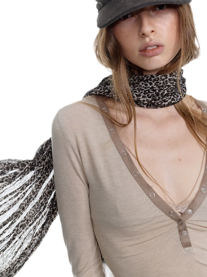 Pleated Leopard Print Scarf
