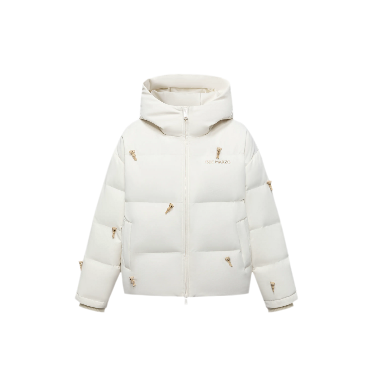 Flocked Bear Hooded Down Jacket