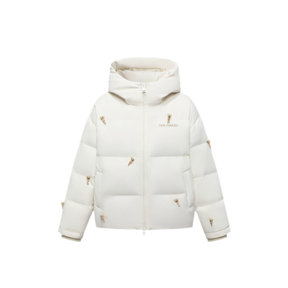 Flocked Bear Hooded Down Jacket