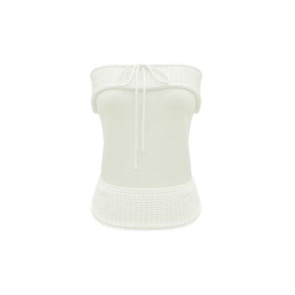 Waffle Drawstring Knit Bandeau Top