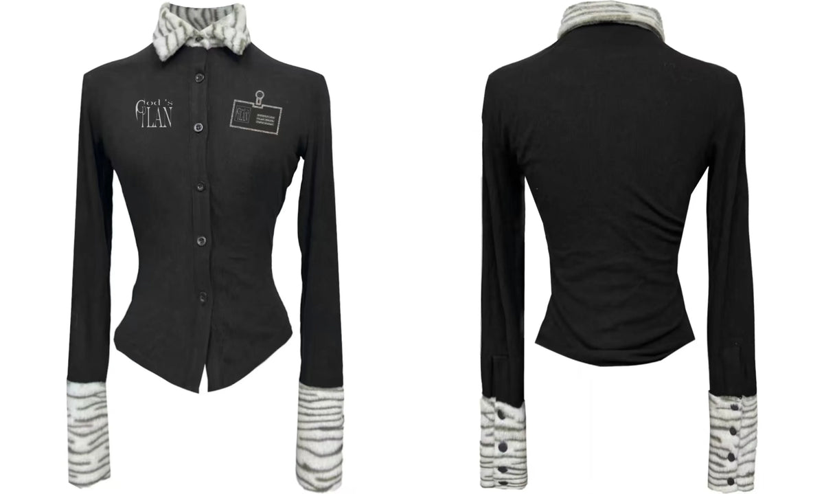 Zebra Plush Collar Fitted Shirt