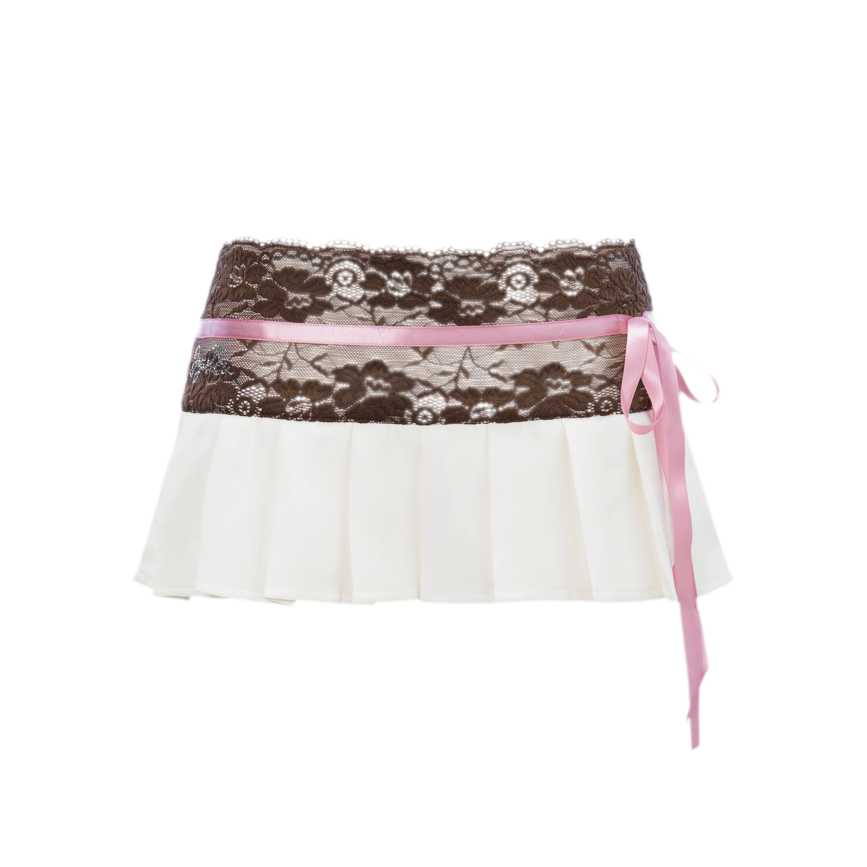 Lace Ribbon Pleated Mini Skirt