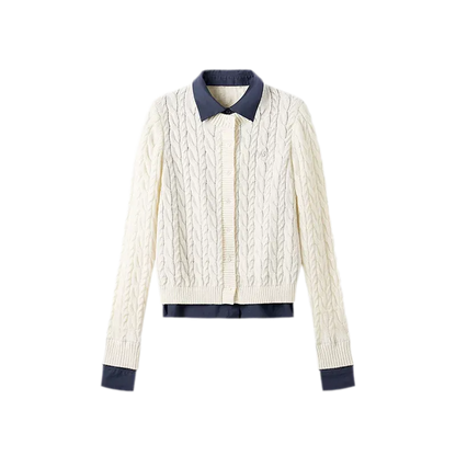 Cable Knit Faux-Layer Cardigan