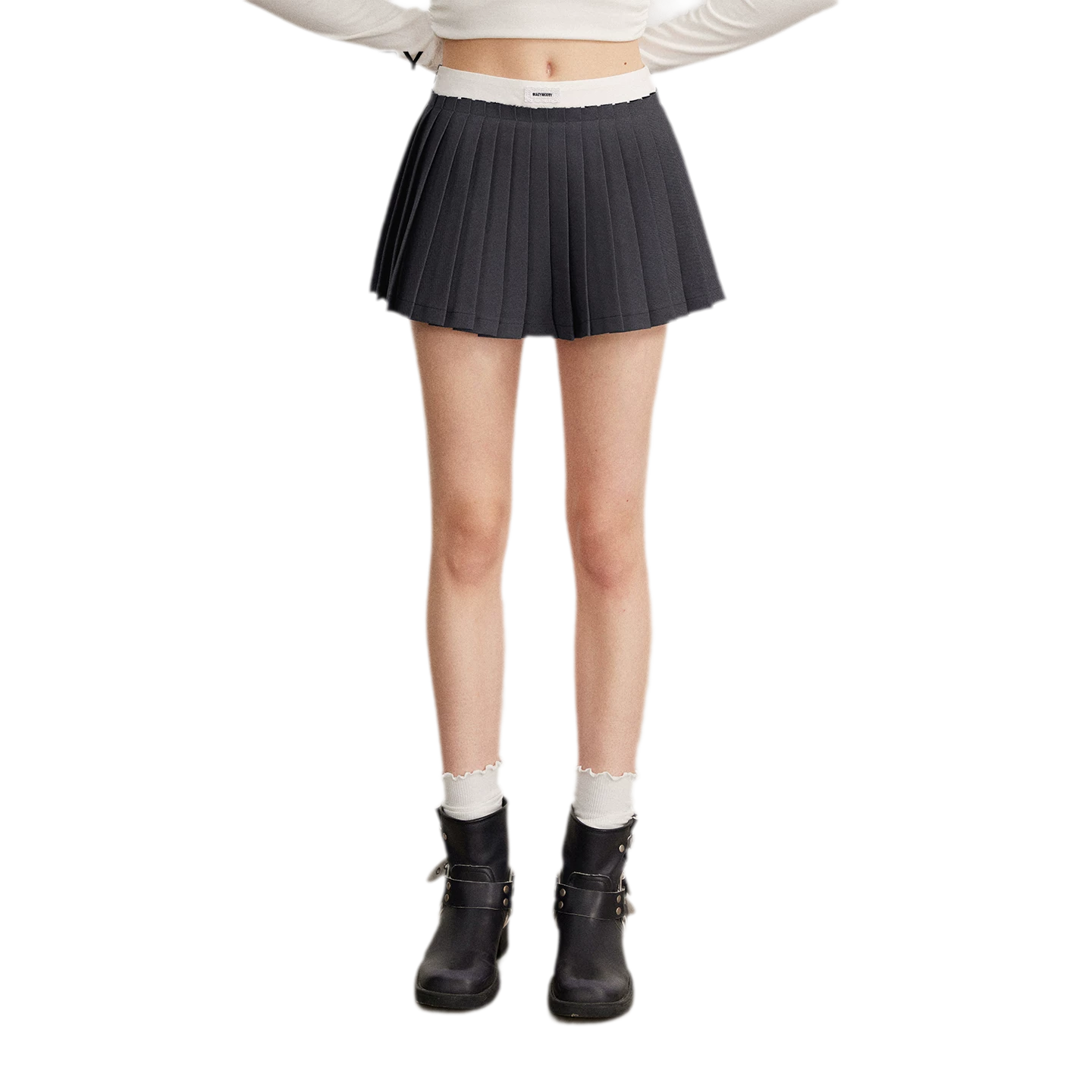 Contrast Pleated A-Line Mini Skirt
