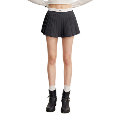 Contrast Pleated A-Line Mini Skirt