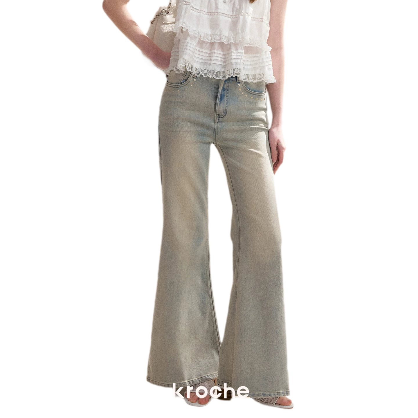 Five-Petal Sequin Flare Jeans
