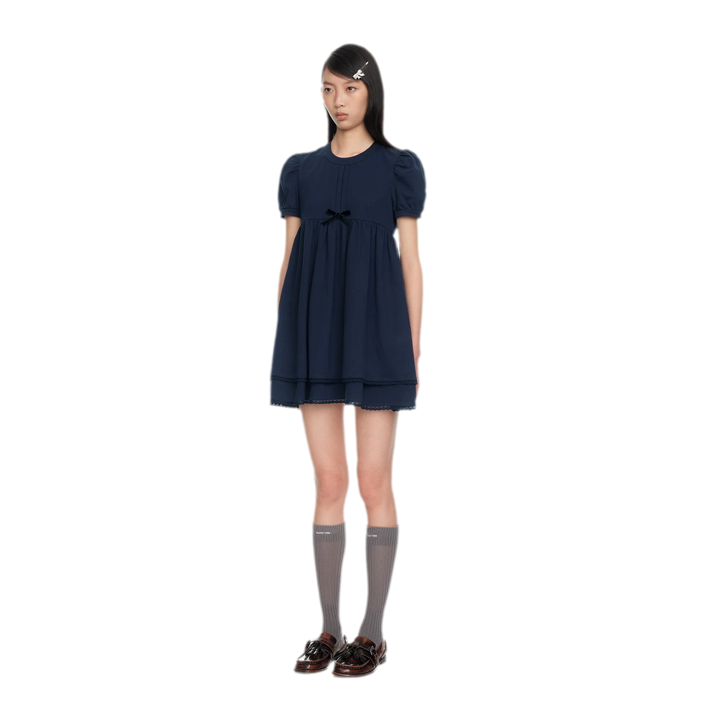 Cotton Puff Sleeve Bow Dress