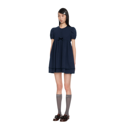 Cotton Puff Sleeve Bow Dress