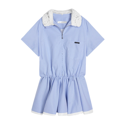 Lace Collar Half-Zip Waist Dress