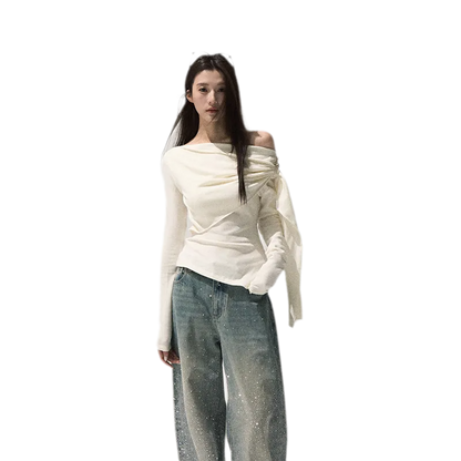 Draped Slim Knit Top
