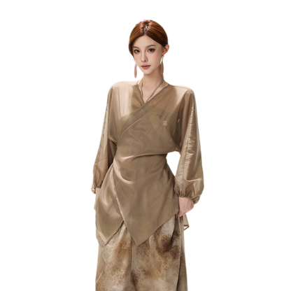 Sheer Wrap Asymmetric Blouse