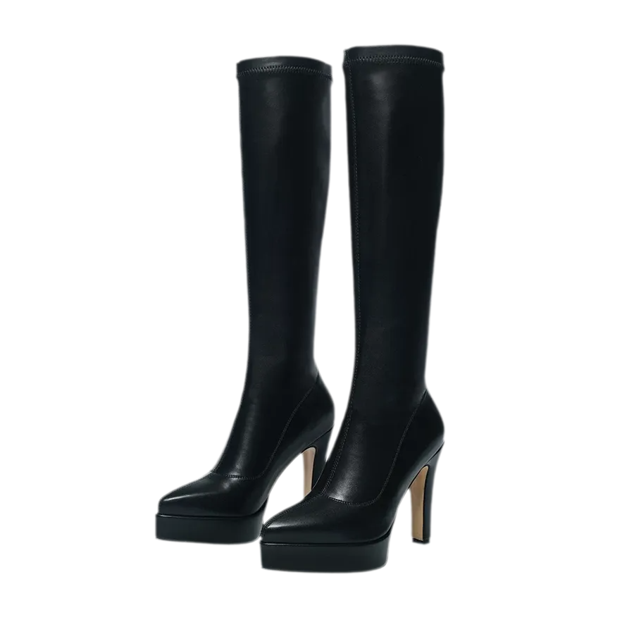 Pointed-Toe Stretch Tall Boots