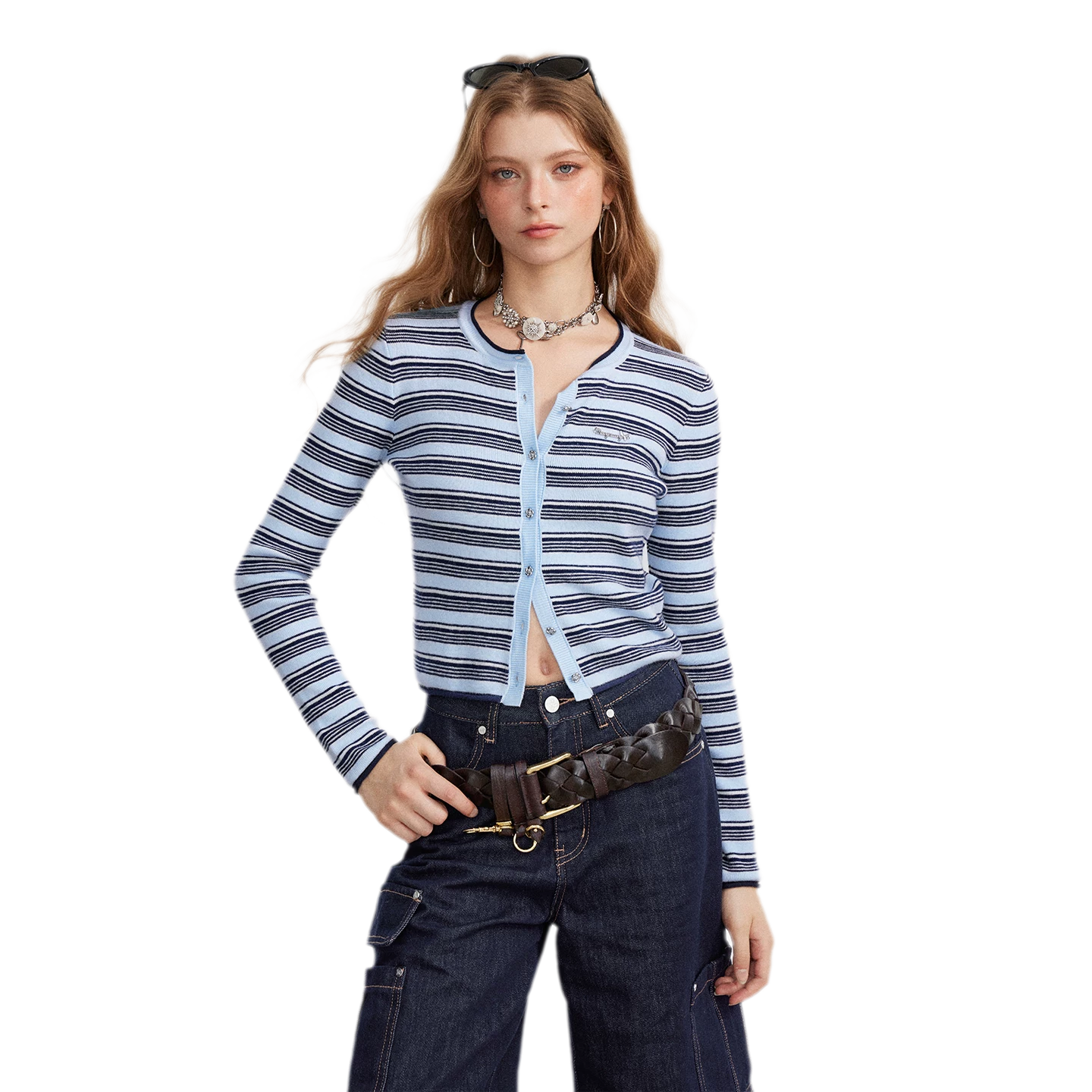 Contrast Stripe Slim Knit Cardigan