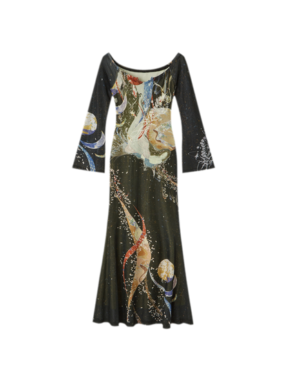 Perlenkrähen-Strickkleid im Meerjungfrauenstil