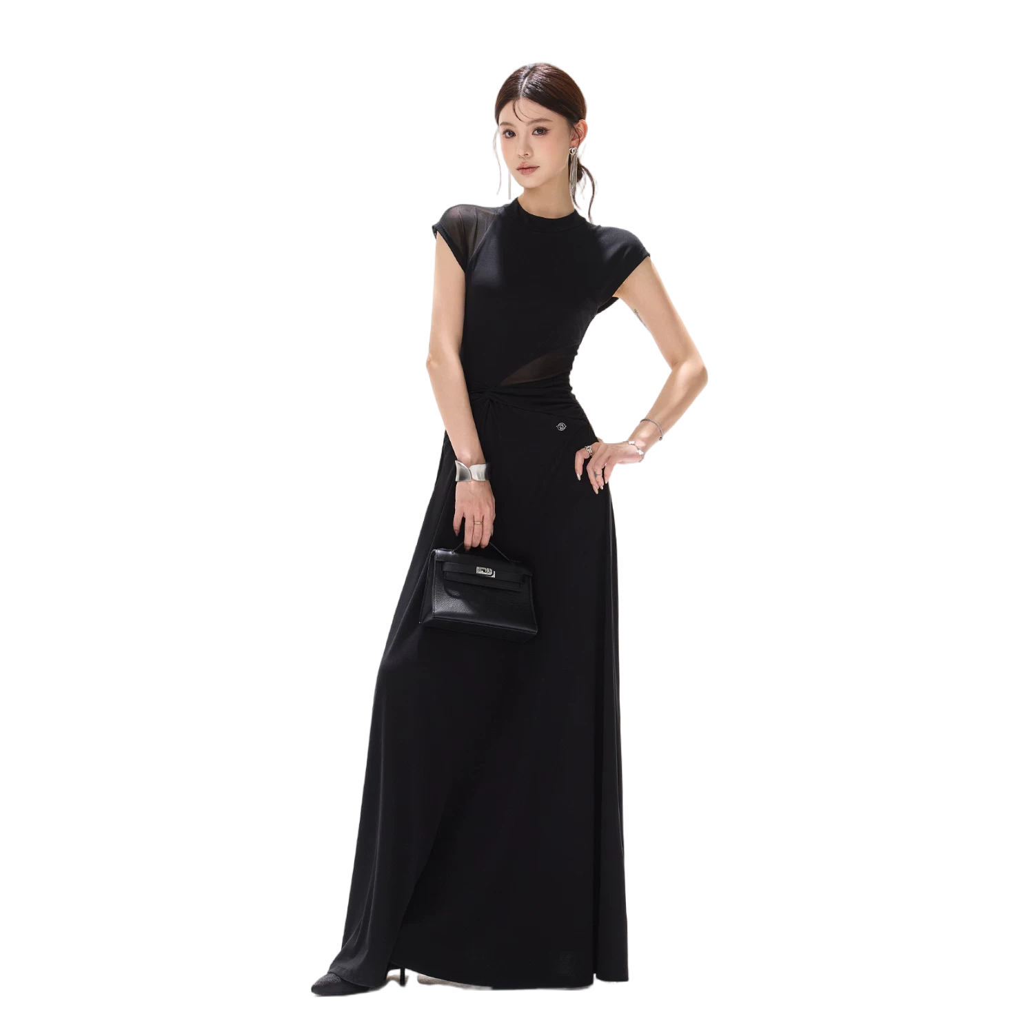Black Swan Prologue Knot Mesh Sleeve Waist Dress
