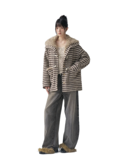 Striped Oversized Toggle Coat