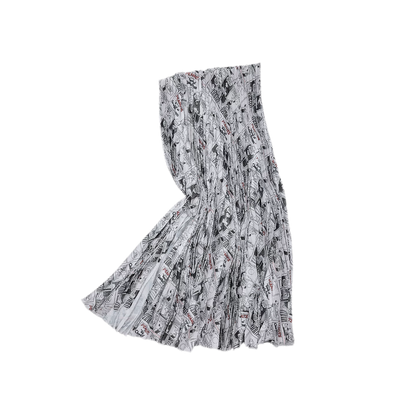 Pleated Newspaper A-Line Skirt