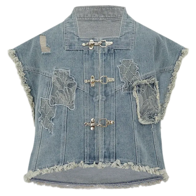 锦蓝 Brocade Blue Embroidered Vest Pleated