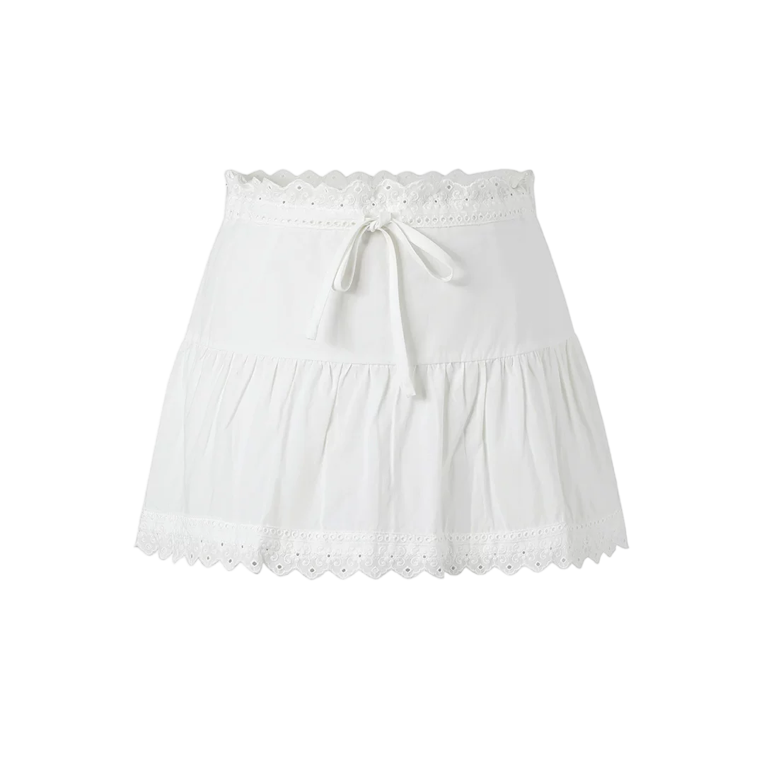 White Lace High-Waist A-Line Skirt