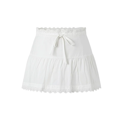 White Lace High-Waist A-Line Skirt