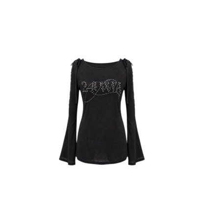 Rhinestone Strap Off-Shoulder T-Shirt