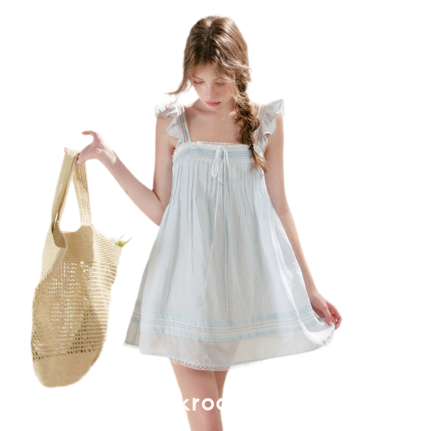 Pleated Lace A-Line Dress