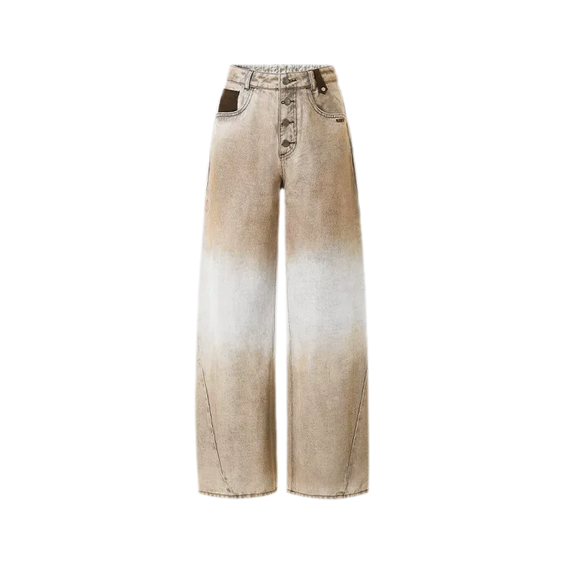 Coated Distressed Wide-Leg Jeans