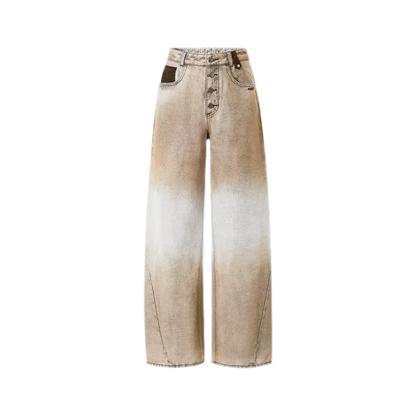 Coated Distressed Wide-Leg Jeans