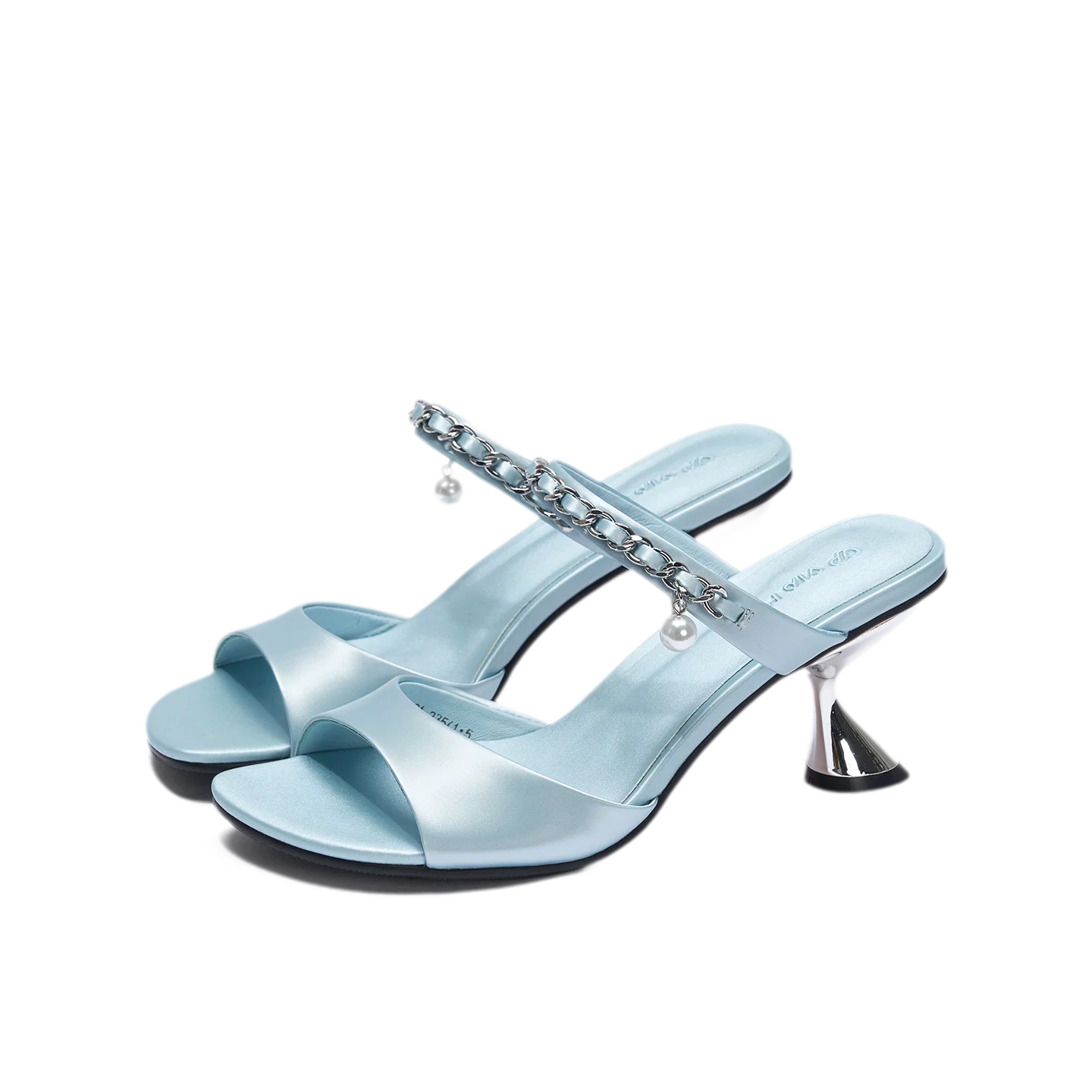 Silk Cow Leather High Heel Sandals with Pearl