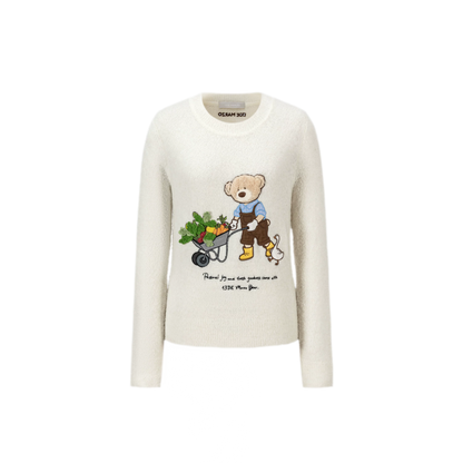 Fuzzy Appliqué Pullover Sweater