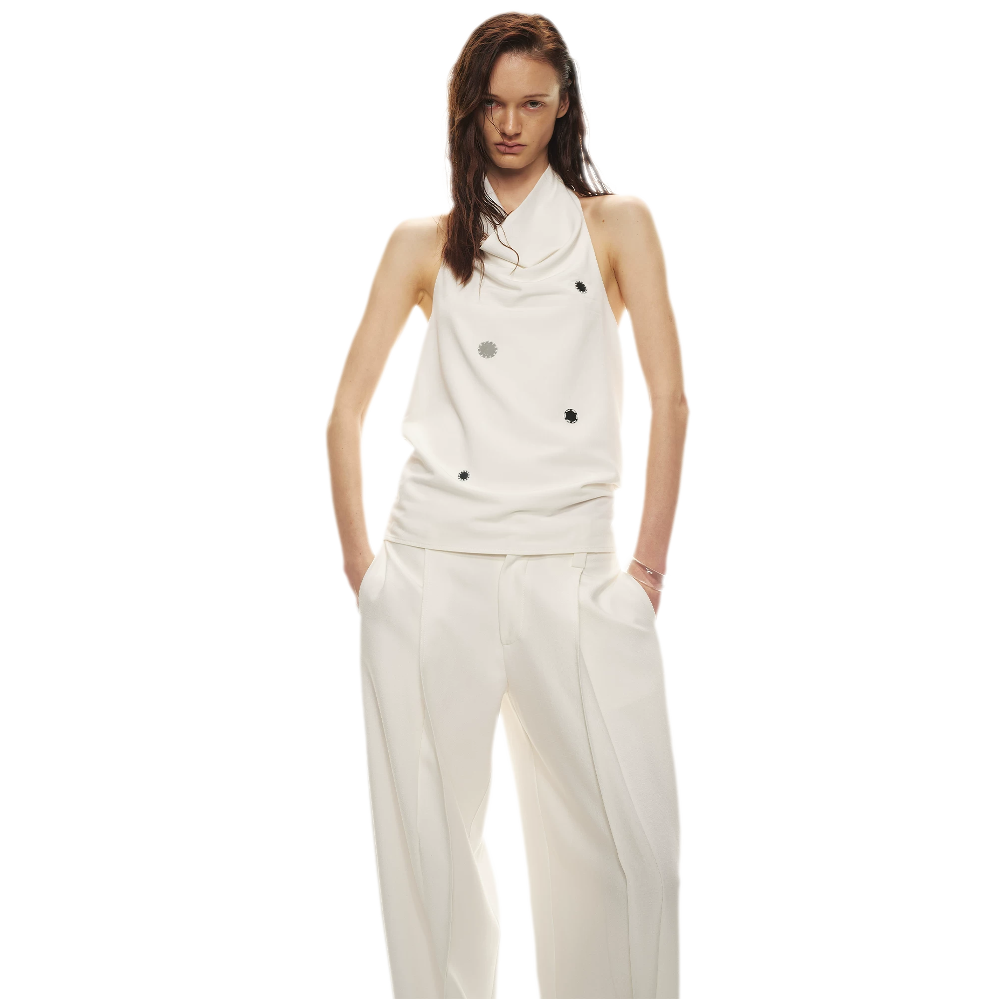 Minimalist Draped Neck Hand-Sewn Lens Halter Top