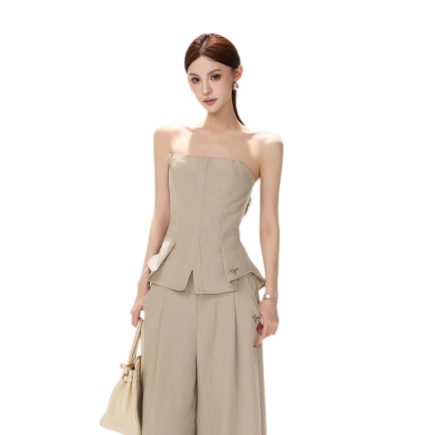 Pleated Ruffle Bustier Trouser Set