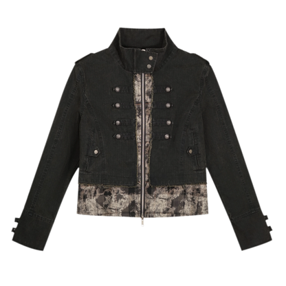 Washed Patchwork Zip Jacket