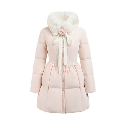 Satin Bow Fitted Down Coat