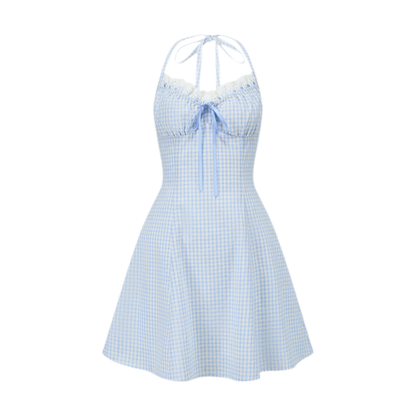 Gingham Halter A-Line Mini Dress