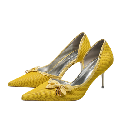 Glossy Bow Pointed-Toe Pumps