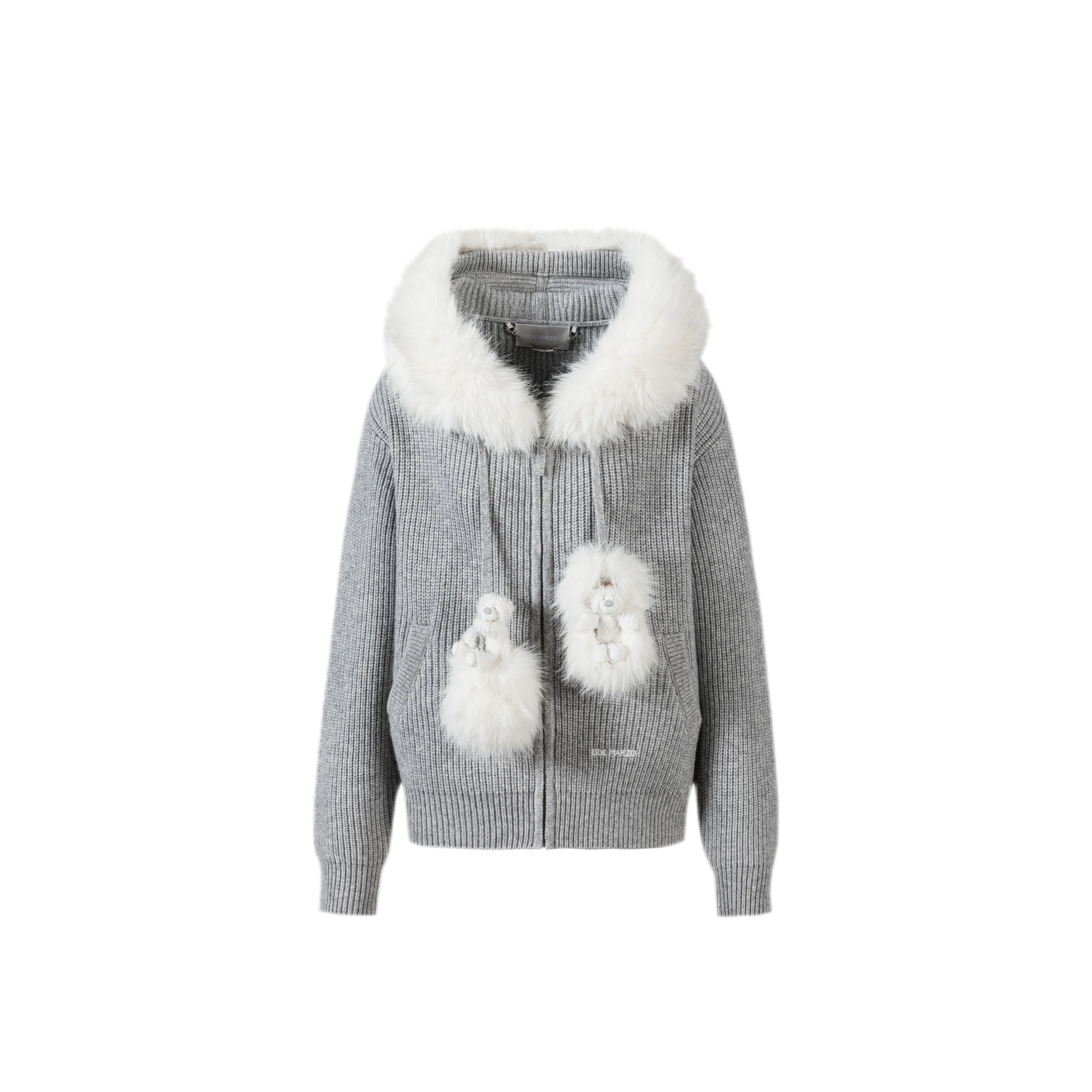 Pom-Pom Hooded Knit Sweater