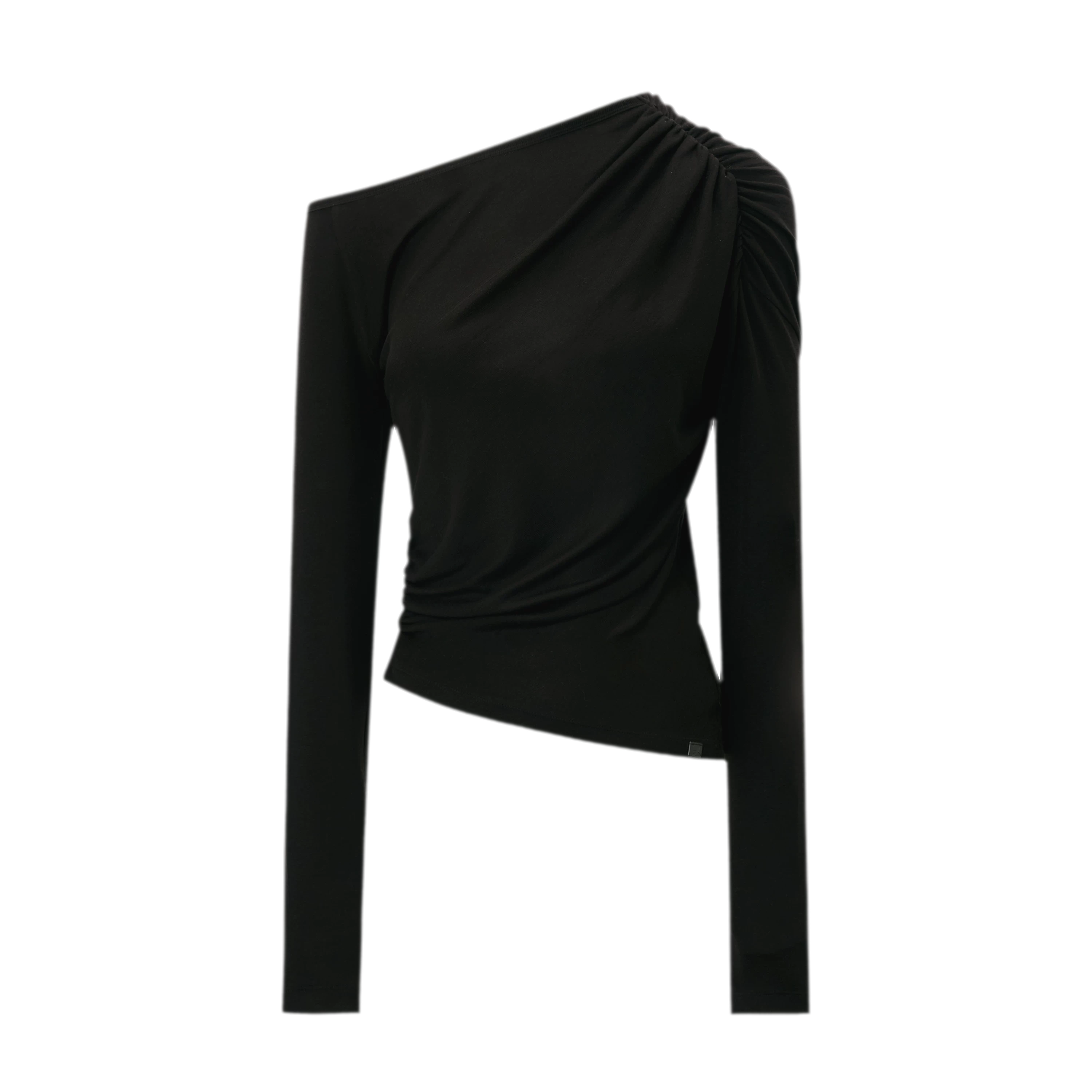 Wool Lyocell Ruched Shoulder Top