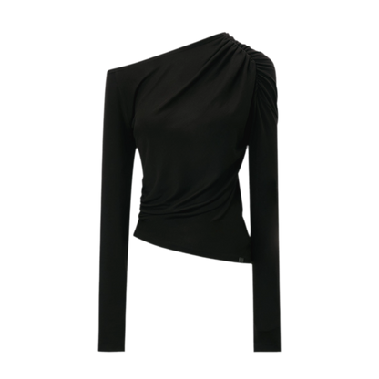 Wool Lyocell Ruched Shoulder Top