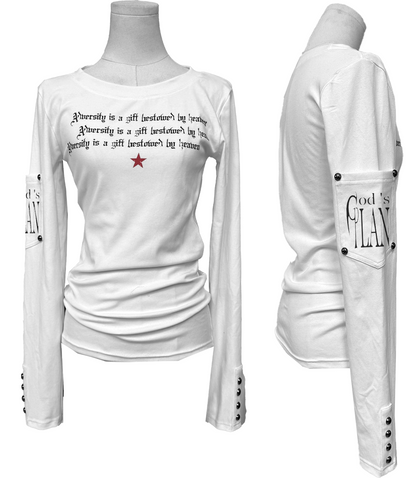 Studded Slogan Fitted Long-Sleeve Top