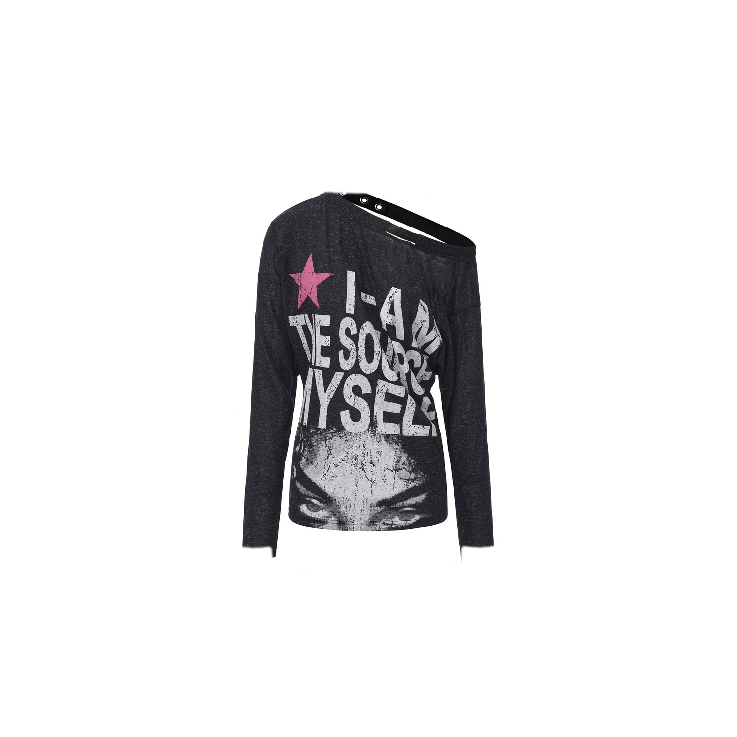 Distressed Graphic One-Shoulder T-Shirt