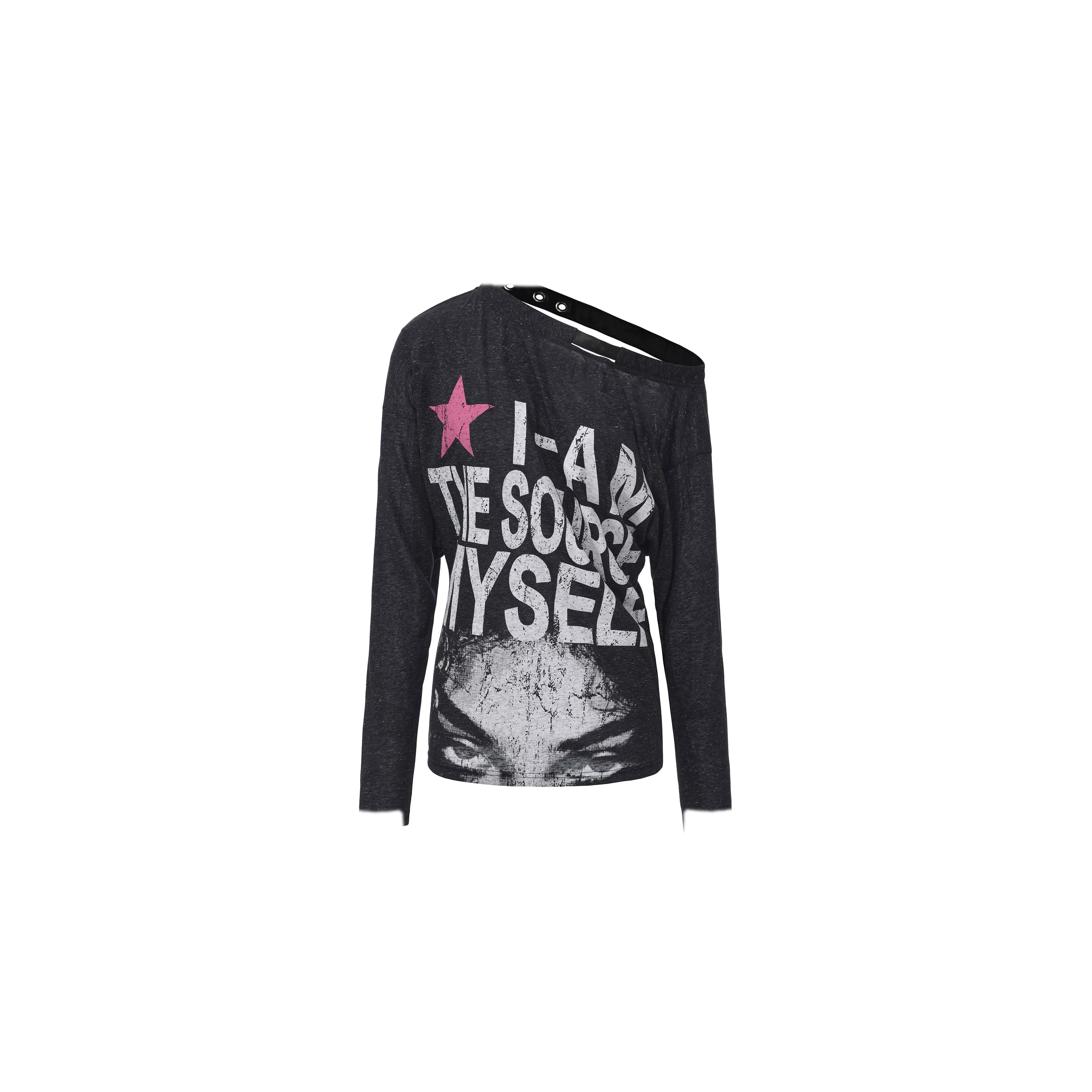 Distressed Graphic One-Shoulder T-Shirt