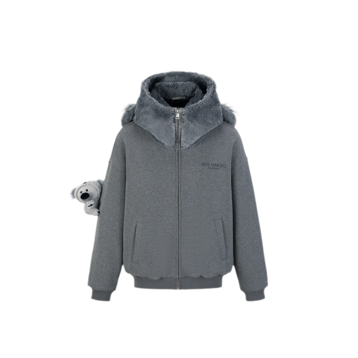 Áo hoodie khóa kéo bề mặt dệt nổi hình gấu koala