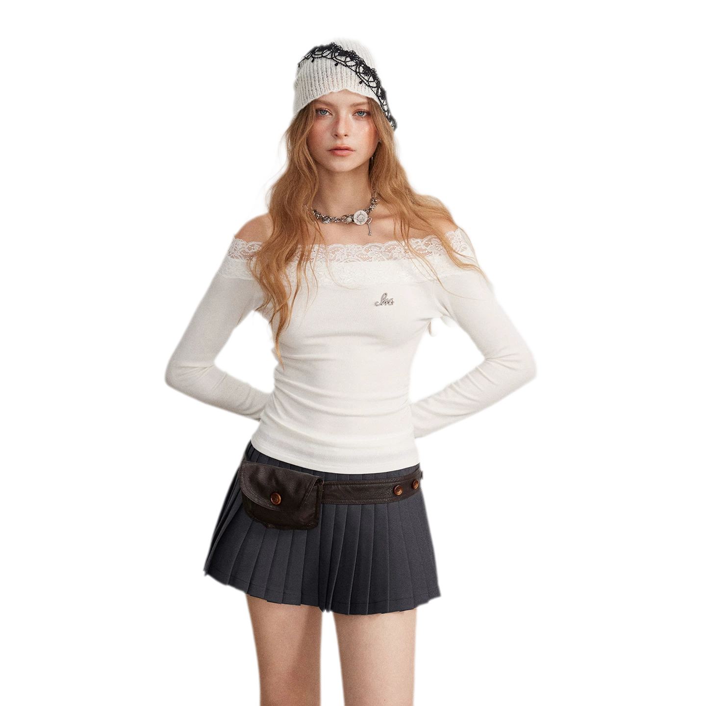 Lace Panel Off-Shoulder T-Shirt