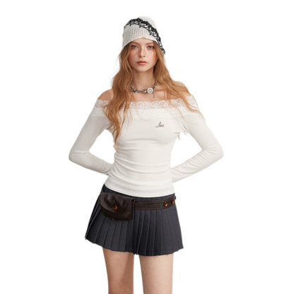 Lace Panel Off-Shoulder T-Shirt