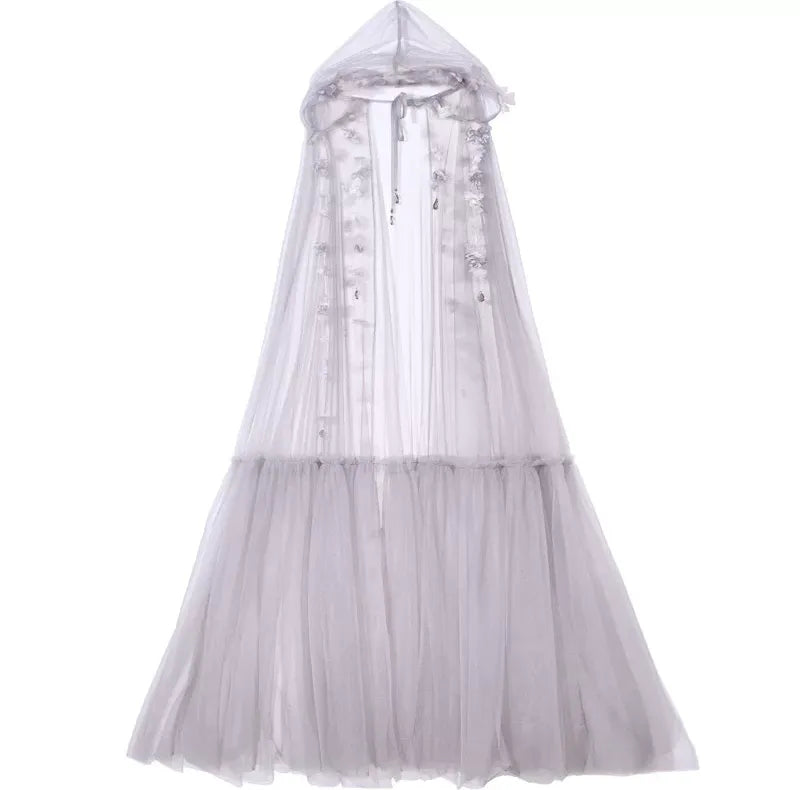 Handcrafted Floral Tulle Hooded Cape